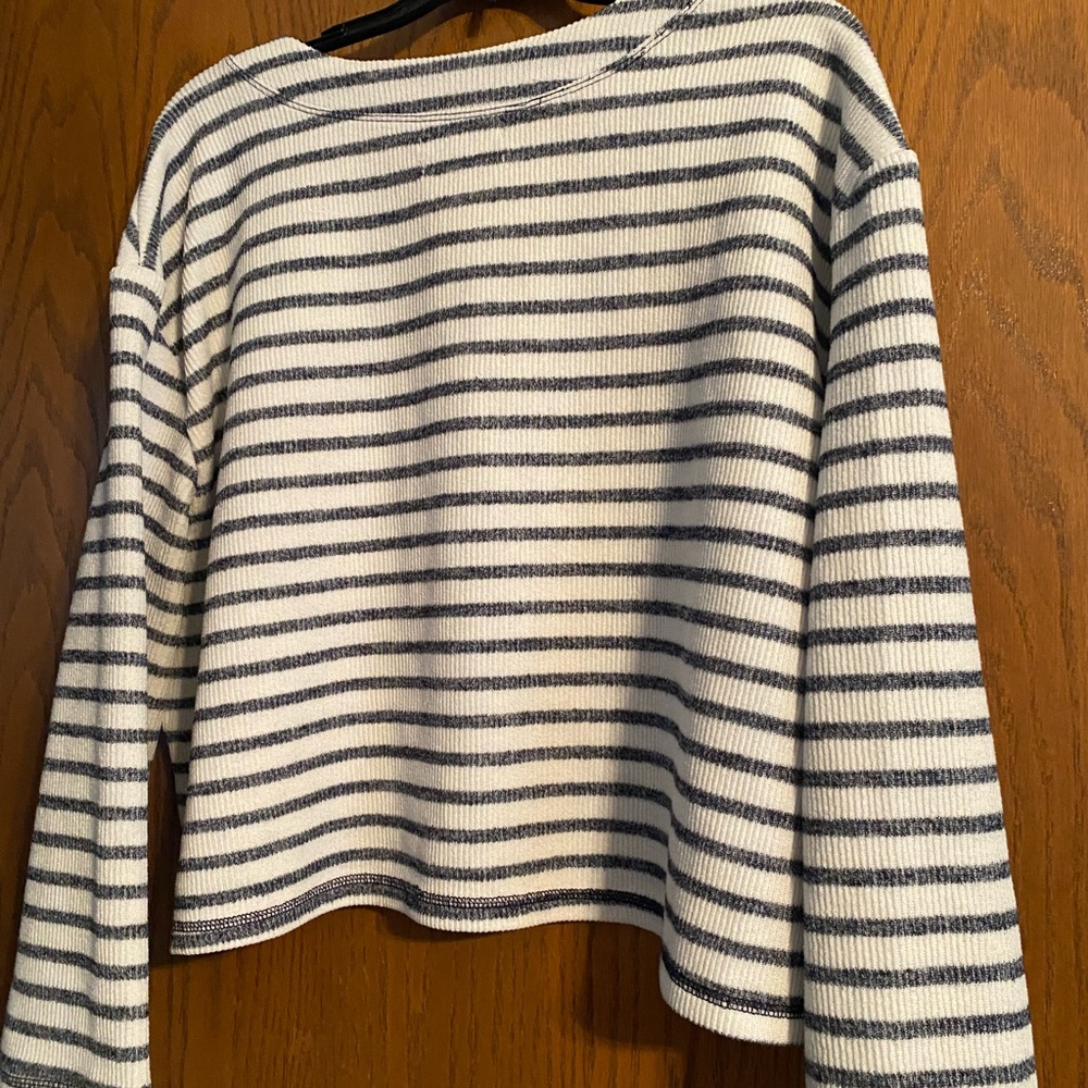 Striped V-Neck Button Sweater - Picture 2 of 4